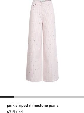 Ann Andelman Light Pink Pinstripe Wide-Leg Jeans with rhinestones